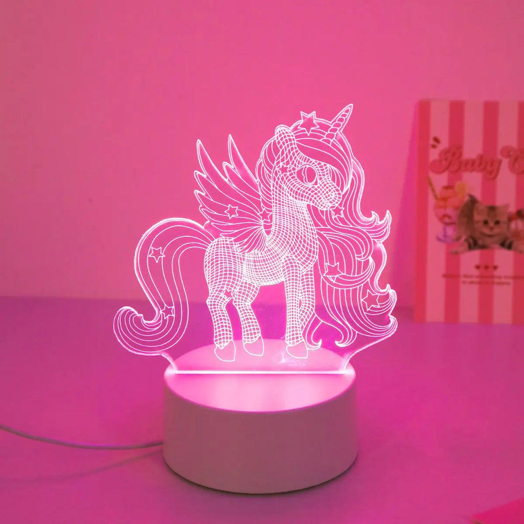Veilleuse Licorne 3D Lumière Rose - LumiCorn