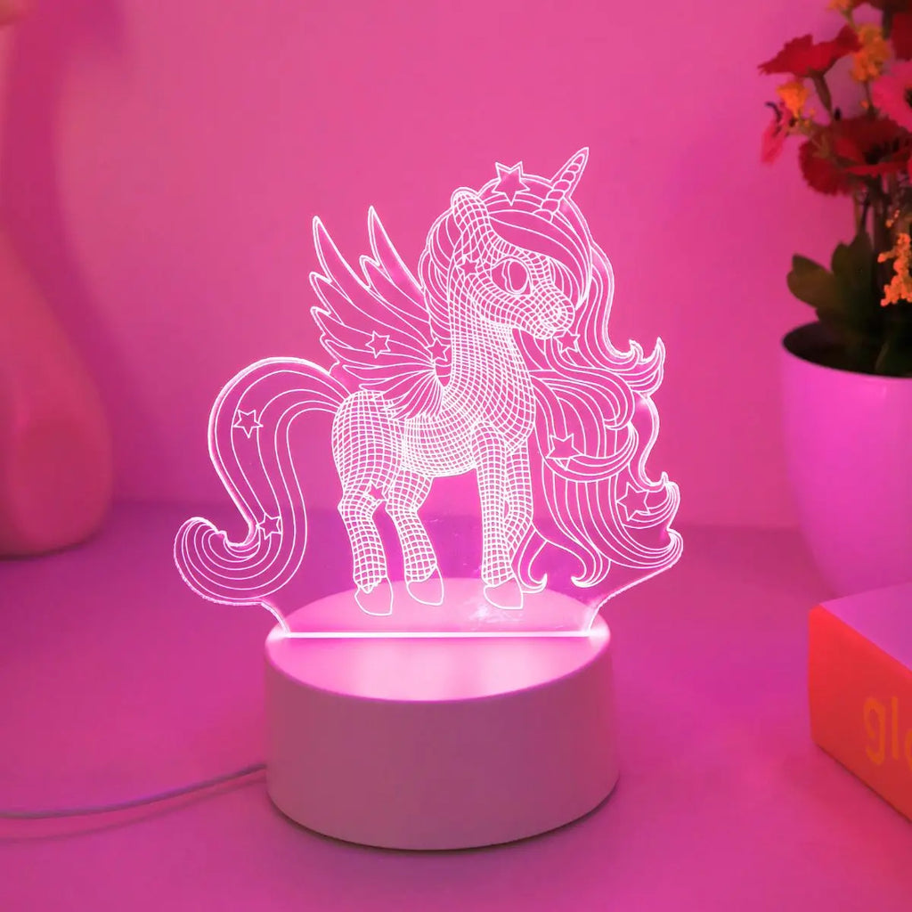 Veilleuse Licorne 3D Lumière Rose - LumiCorn