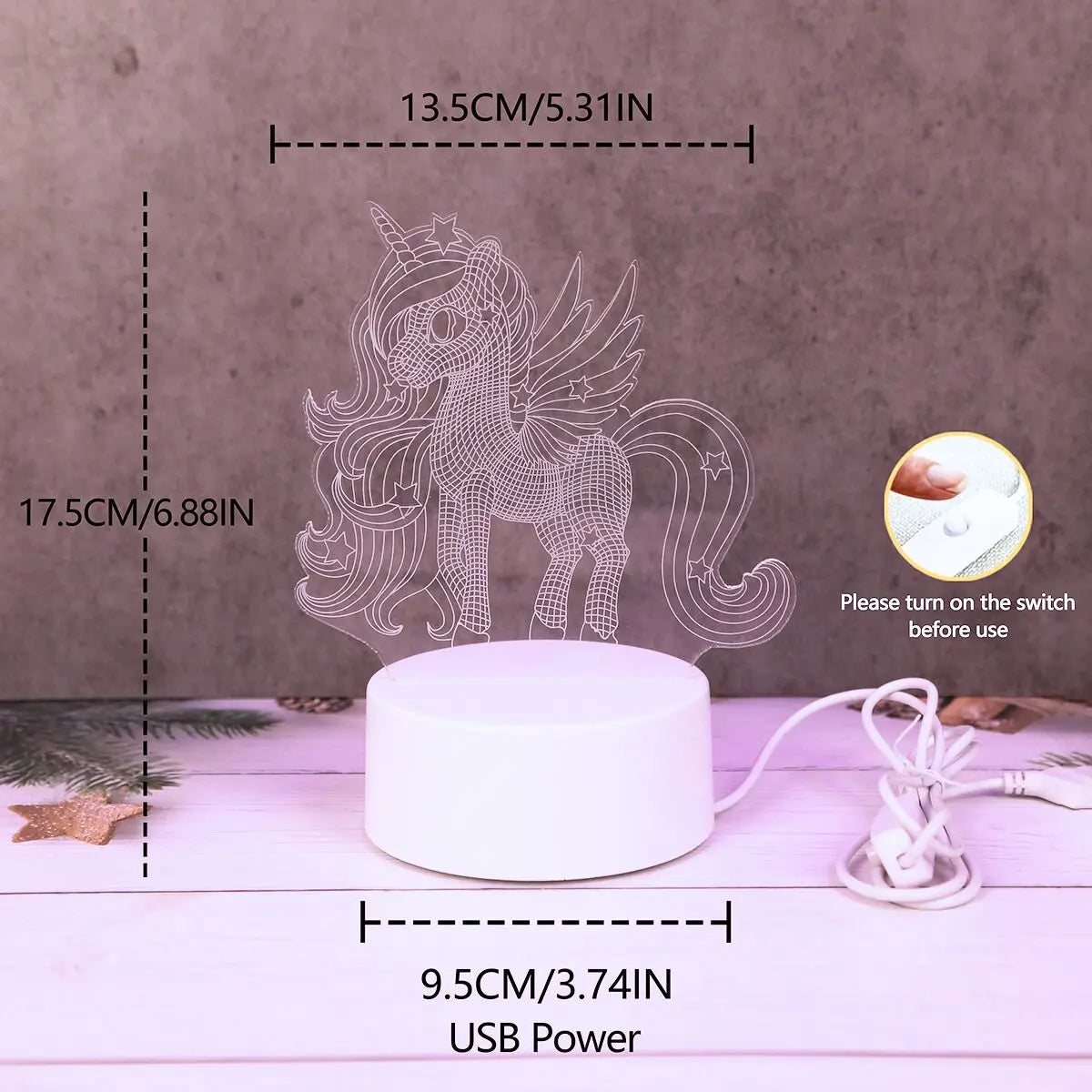 Veilleuse Licorne 3D Lumière Rose - LumiCorn