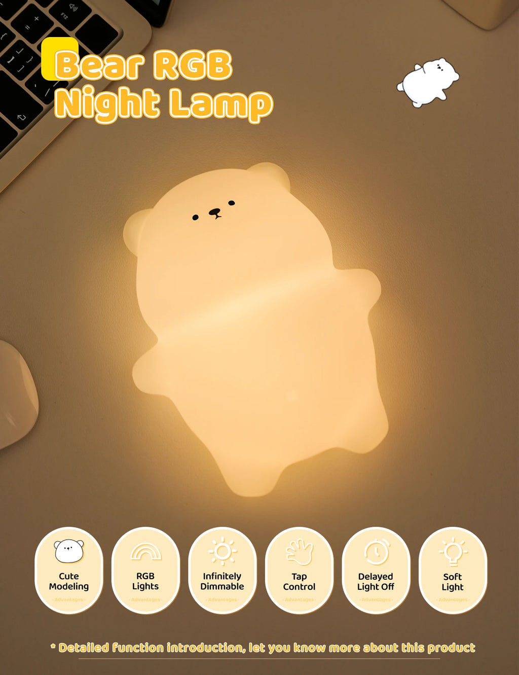 Veilleuse Ours Allongé Silicone - TeddyGlow