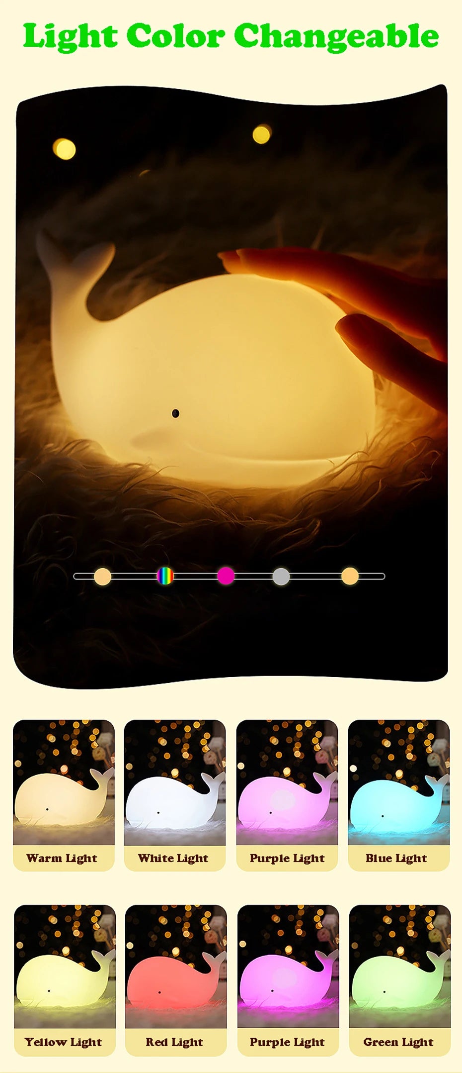 Veilleuse Baleine Silicone Tactile RGB - WhaleZen